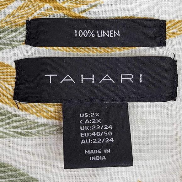 Tahari Shirt 100% Linen 3/4 Sleeve Popover Top Plus Women’s 2X Tropical Print - Picture 4 of 9